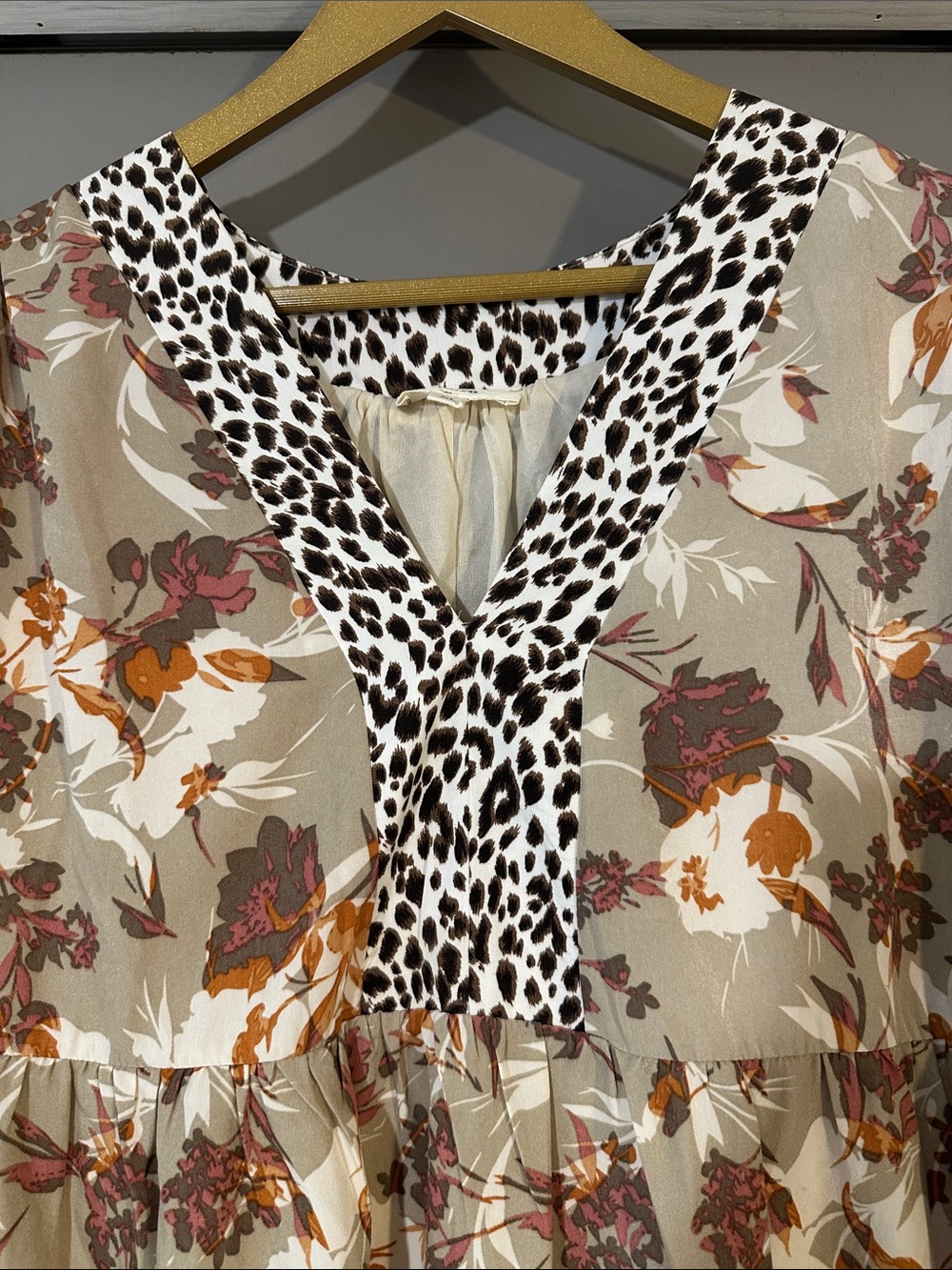 Entro Mixed Print Dress XL Floral & Leopard Ruffle Sleeve Boho Tiered - Picture 7 of 12